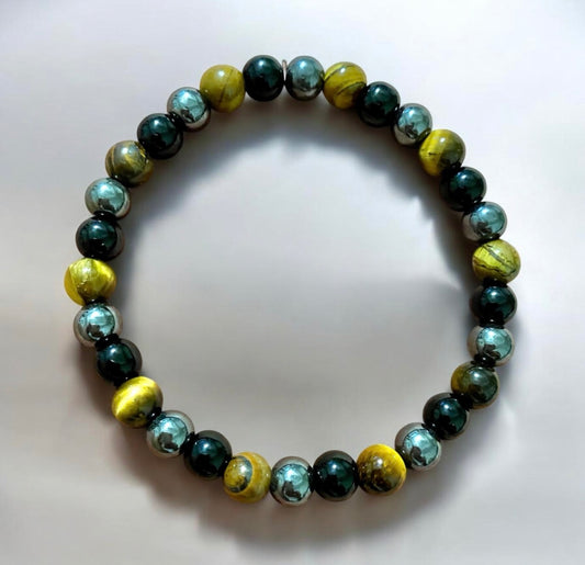 Triple Protection Gemstone Bracelet - Hematite, Tiger eye & Obsidian
