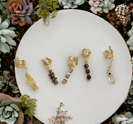 Mini Golden Aura Hair Charms | Tiger's Eye, Citrine & Mixed Glass Beads | Handmade Wire-Wrapped Hair Jewelry |
