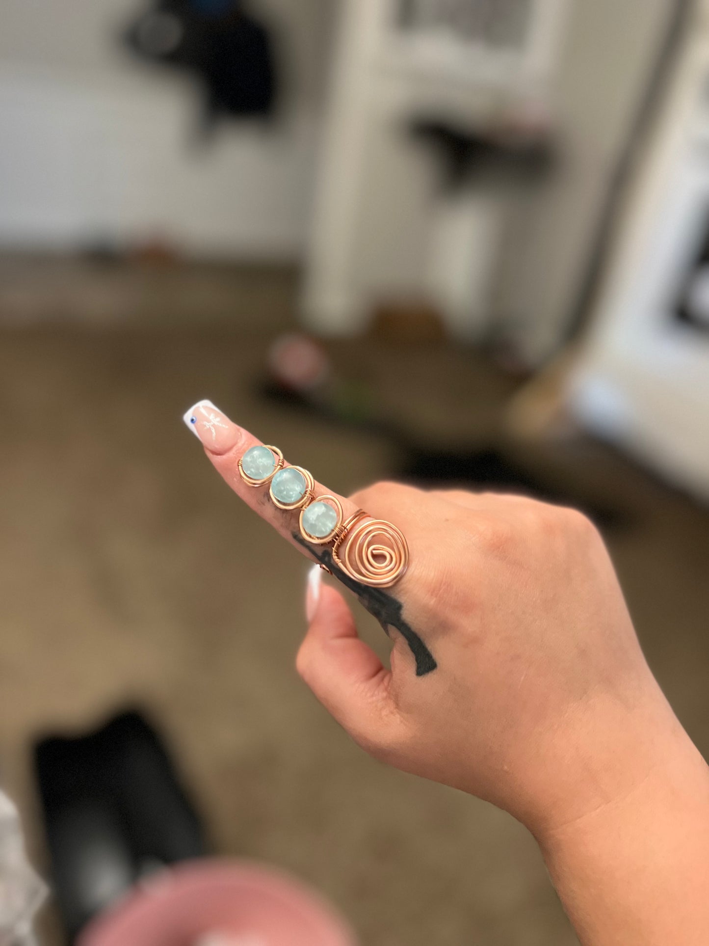 Aquamarine 3-Stone Spiral Ring