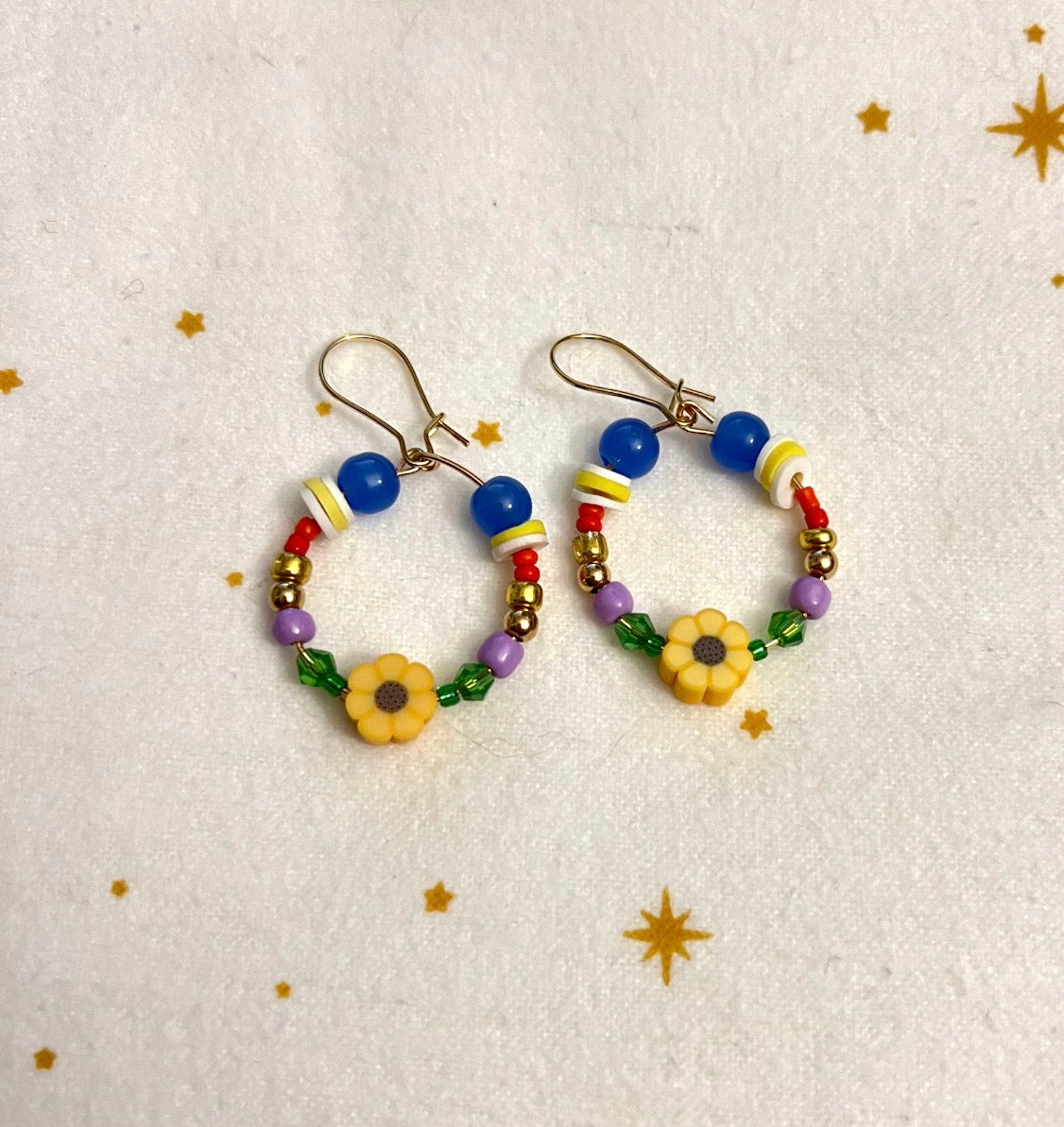 Sunny Bloom Beaded Hoop Earrings