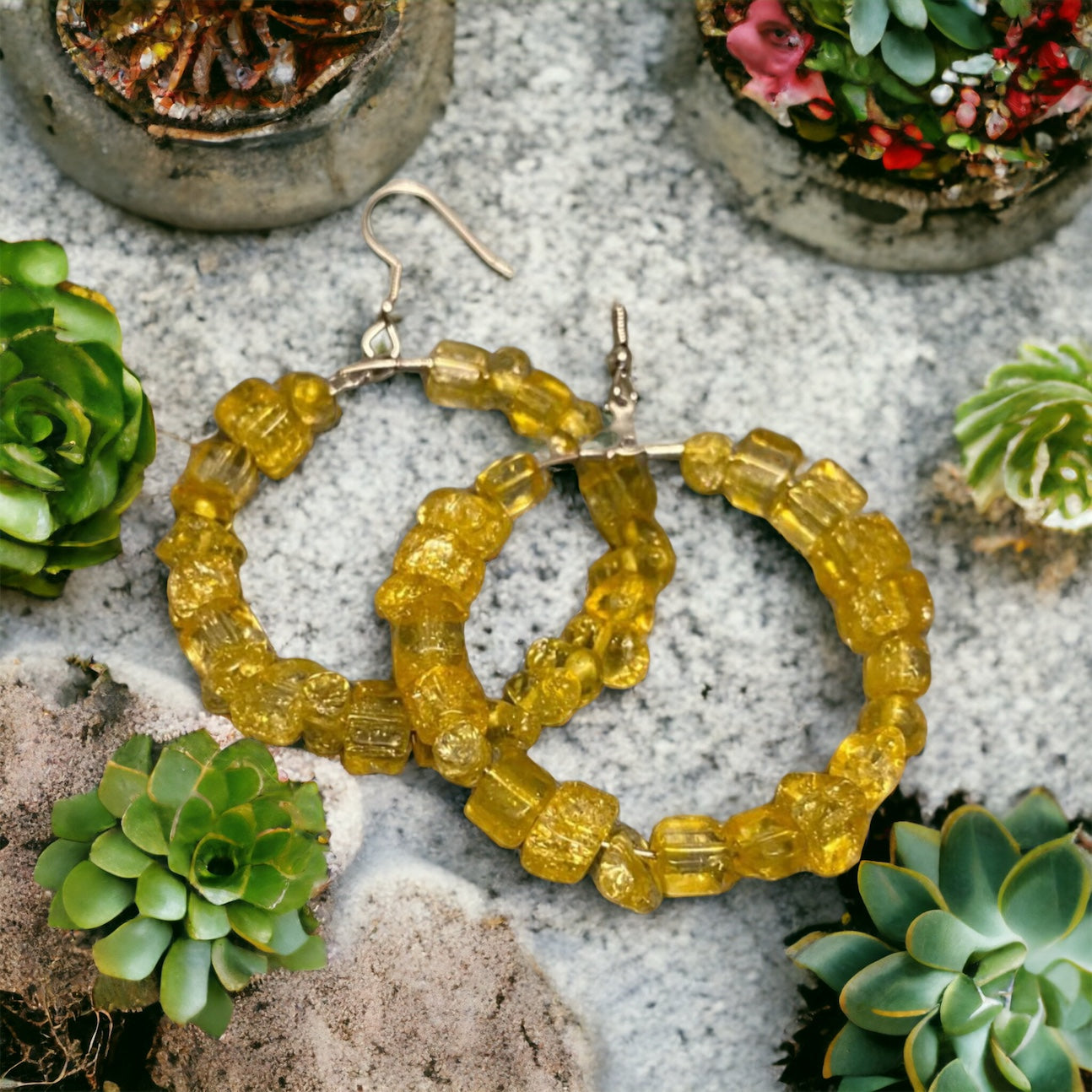 Handmade Gemstone Hoop Earrings – Natural Crystal Chip Hoop Earrings