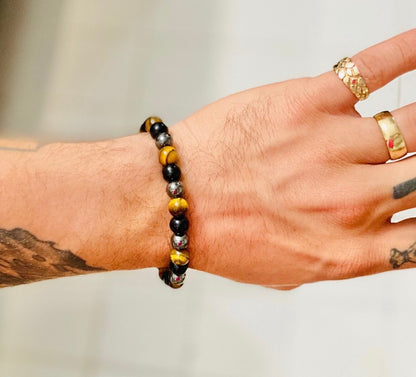 Triple Protection Gemstone Bracelet - Hematite, Tiger eye & Obsidian