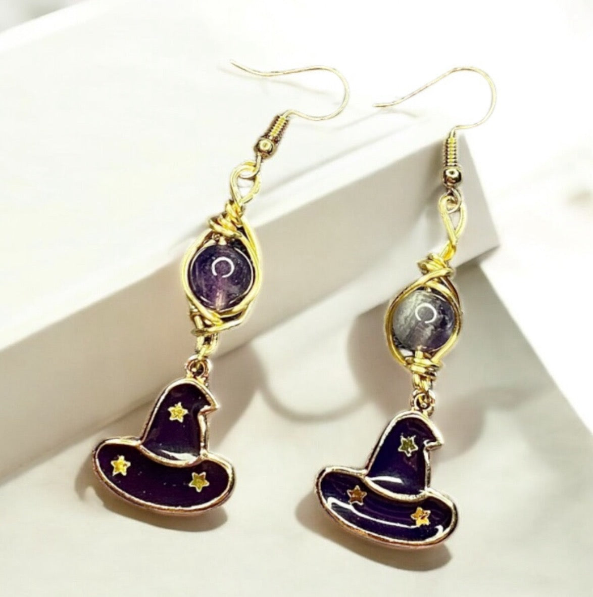Handmade Halloween Gemstone Earrings Collection | Ghost, Witch Hat, Pumpkin & Bat Earrings