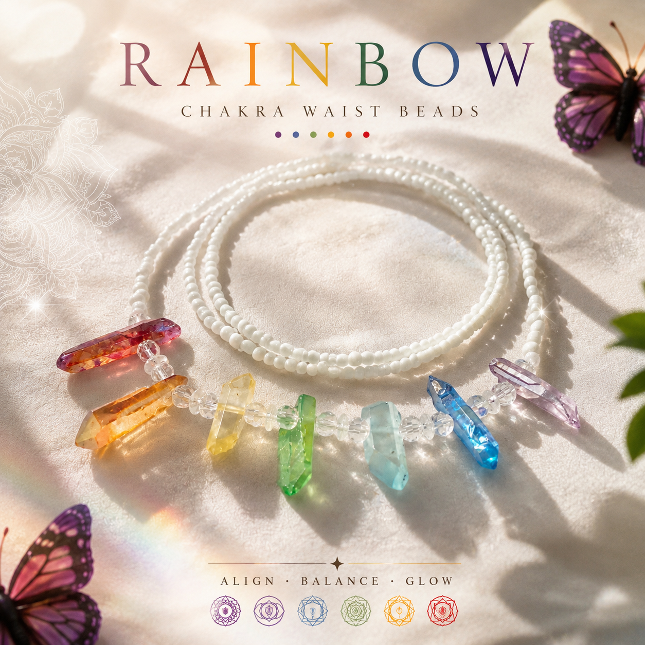Rainbow Aura Crystal Waist Beads