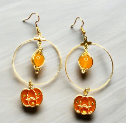 Handmade Halloween Gemstone Earrings Collection | Ghost, Witch Hat, Pumpkin & Bat Earrings