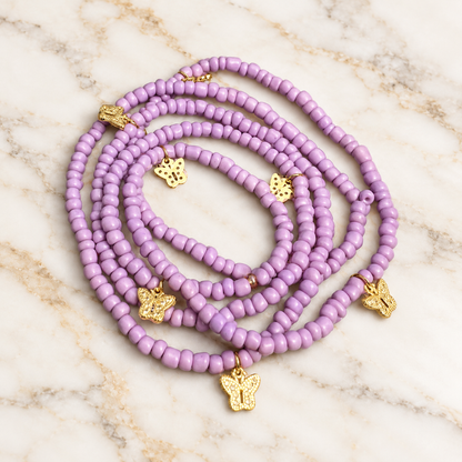 Lilac Butterfly Charm Waist Beads