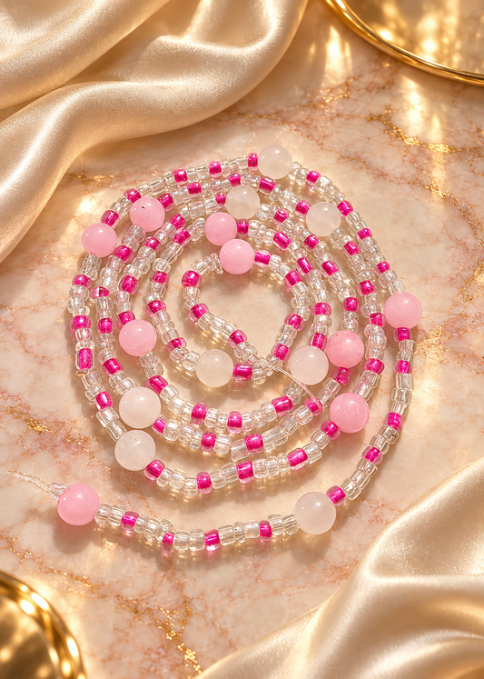 Rosewater Romance – Rose Quartz Crystal Waist Beads