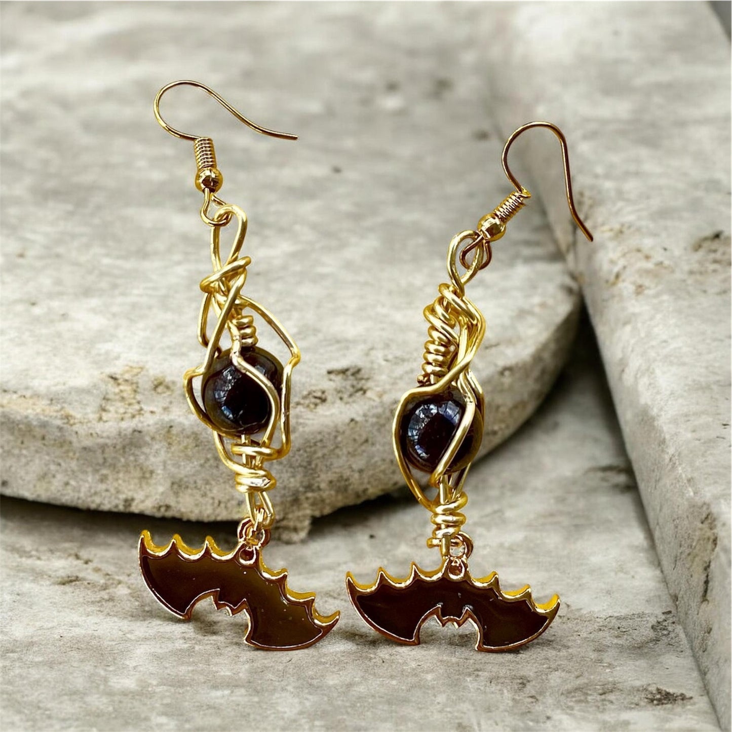 Handmade Halloween Gemstone Earrings Collection | Ghost, Witch Hat, Pumpkin & Bat Earrings