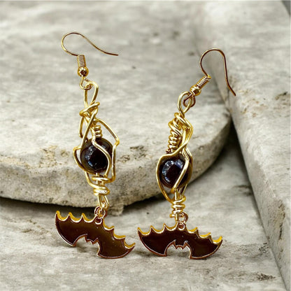 Handmade Halloween Gemstone Earrings Collection | Ghost, Witch Hat, Pumpkin & Bat Earrings