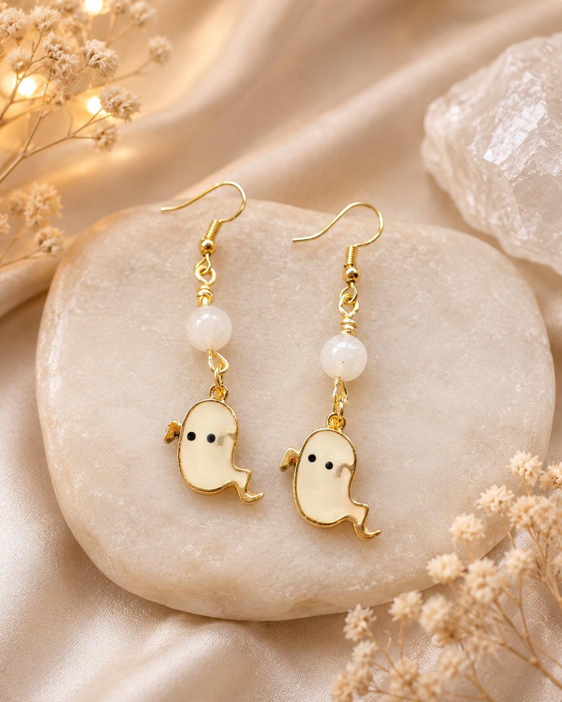 Handmade Halloween Gemstone Earrings Collection | Ghost, Witch Hat, Pumpkin & Bat Earrings