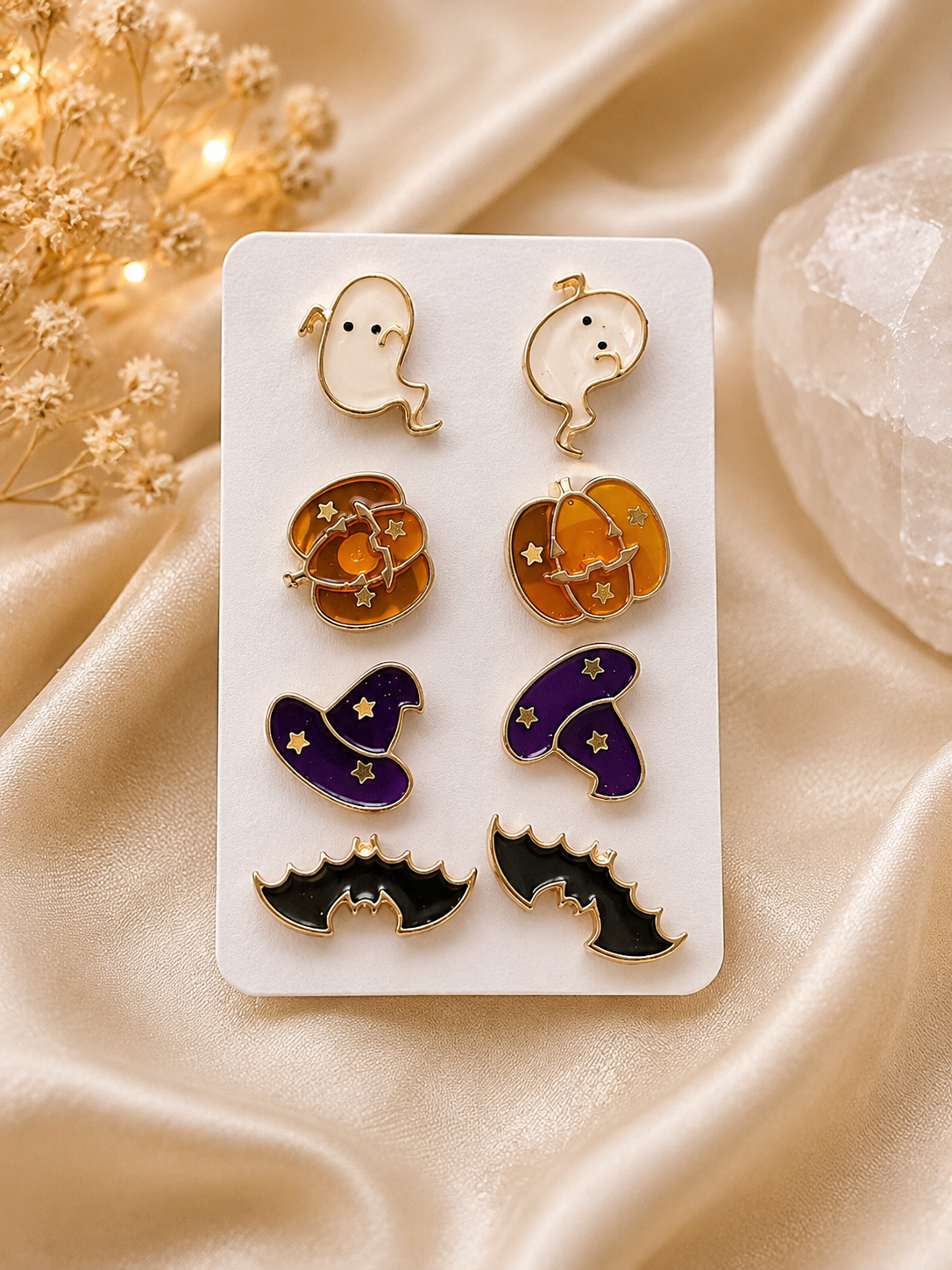 Halloween Stud Earring Set | Ghost, Pumpkin, Witch Hat & Bat Earrings | Cute Spooky Fall Jewelry