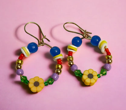 Sunny Bloom Beaded Hoop Earrings