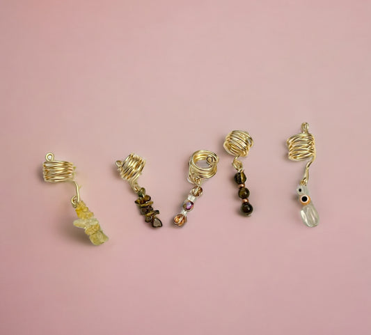 Mini Golden Aura Hair Charms | Tiger's Eye, Citrine & Mixed Glass Beads | Handmade Wire-Wrapped Hair Jewelry |