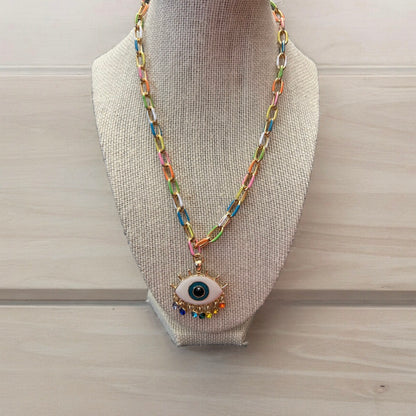 Colorful Evil Eye Enamel Necklace – 18 Inch