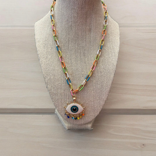 Colorful Evil Eye Enamel Necklace – 18 Inch