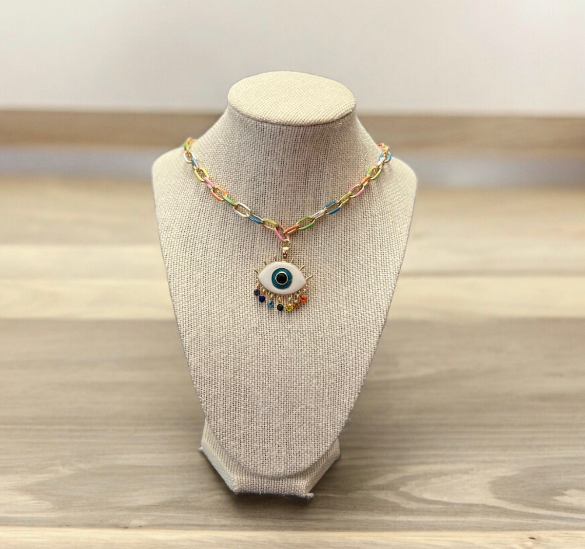 Colorful Evil Eye Enamel Necklace – 18 Inch