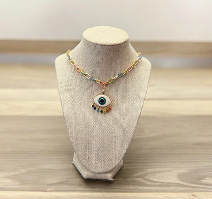 Colorful Evil Eye Enamel Necklace – 18 Inch