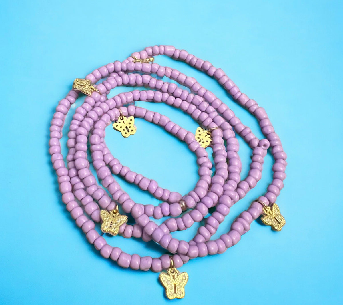 Lilac Butterfly Charm Waist Beads