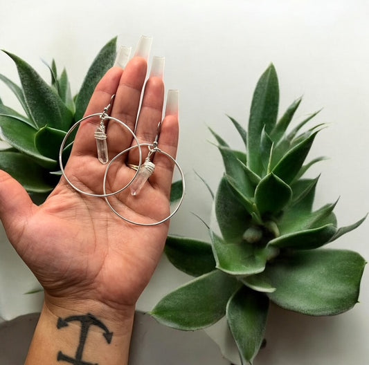 Clear Quartz Crystal Hoop Earrings