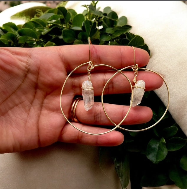 Clear Quartz Crystal Hoop Earrings