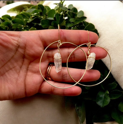 Clear Quartz Crystal Hoop Earrings