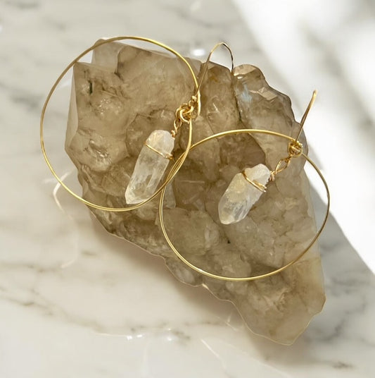 Clear Quartz Crystal Hoop Earrings