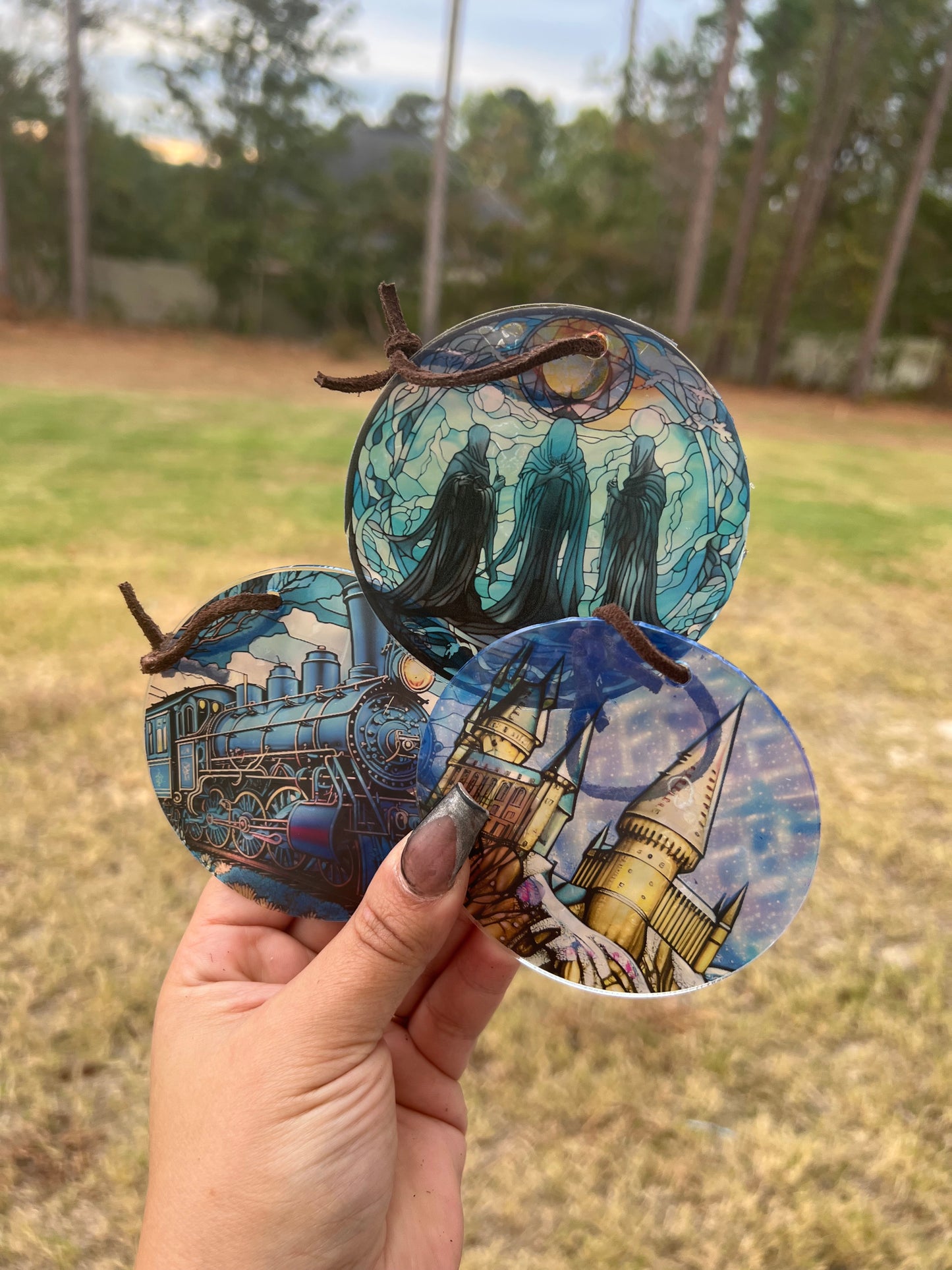 Blue Wizard-Inspired Stained Glass Ornament Collection – Fantasy Acrylic Holiday Ornaments