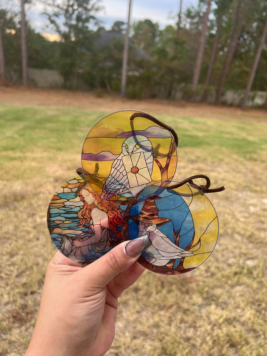 Yellow Wizard-Inspired Stained Glass Ornament Collection – Fantasy Acrylic Holiday Ornaments