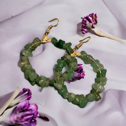 Handmade Gemstone Hoop Earrings – Natural Crystal Chip Hoop Earrings