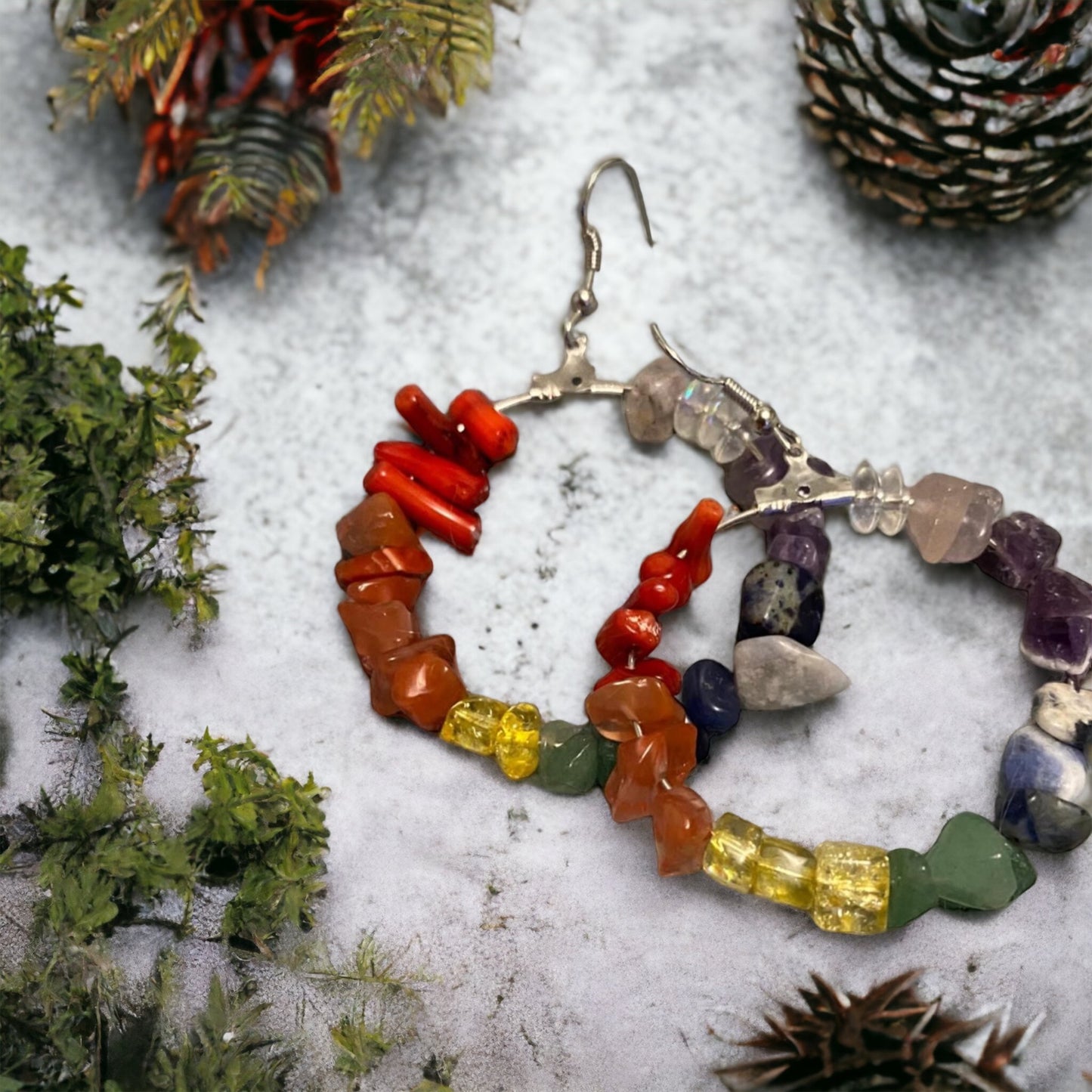 Handmade Gemstone Hoop Earrings – Natural Crystal Chip Hoop Earrings
