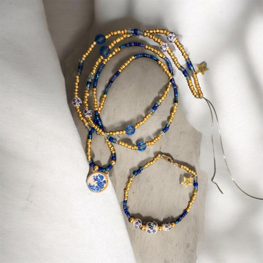 Blue Fine Like China Waist bead & Anklet Set