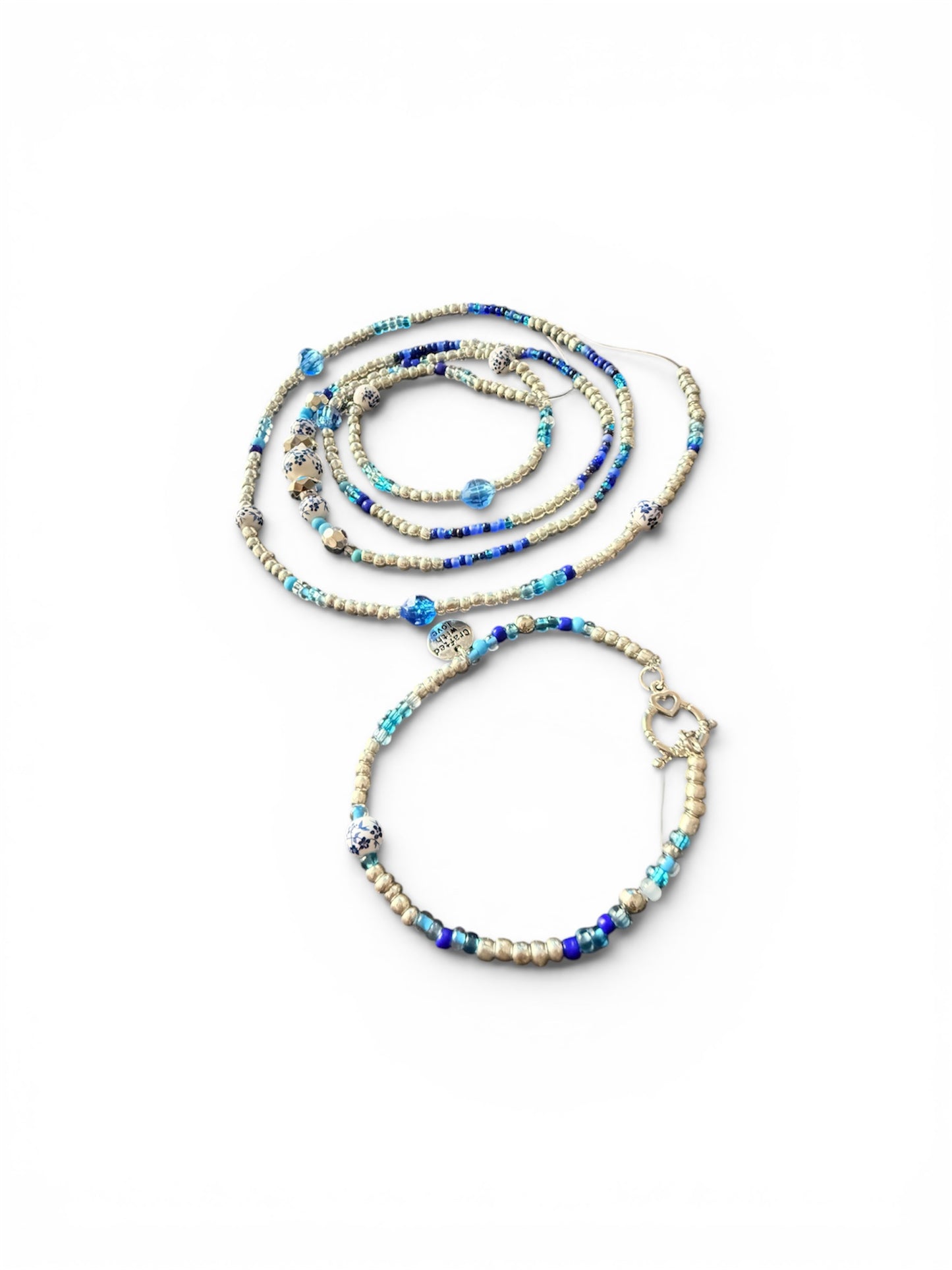 Porcelain Waves & Flower Waist bead & Anklet Set