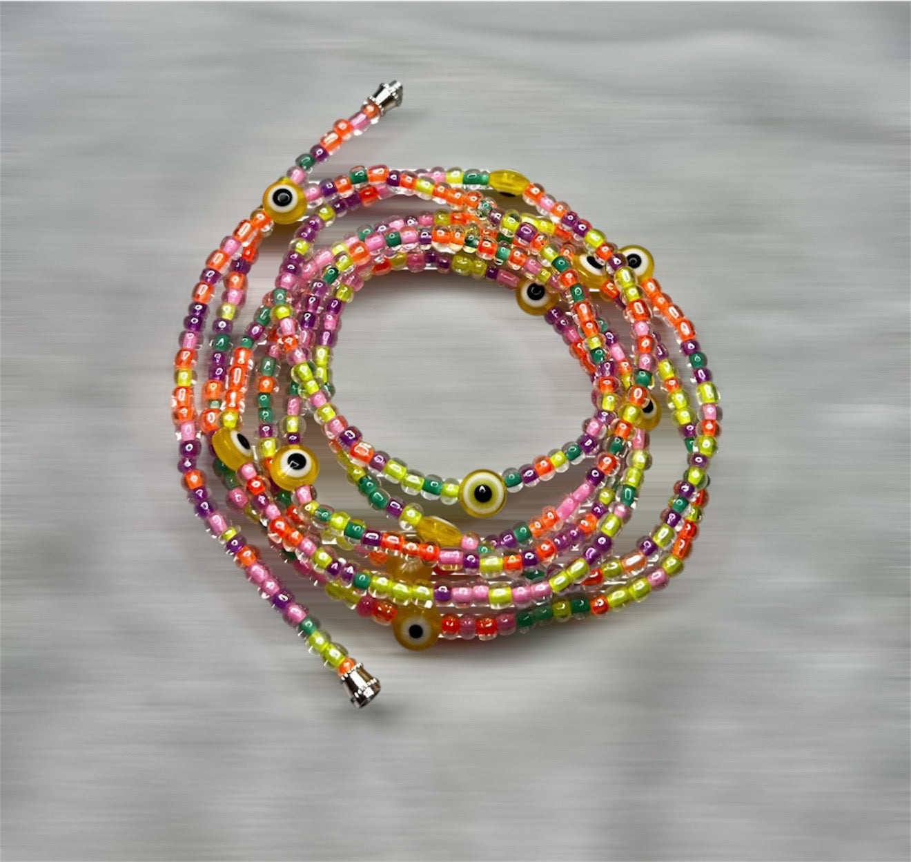 Rainbow Neon Evil Eye Waist Beads – Colorful Tie-On Seed Bead Waist Beads