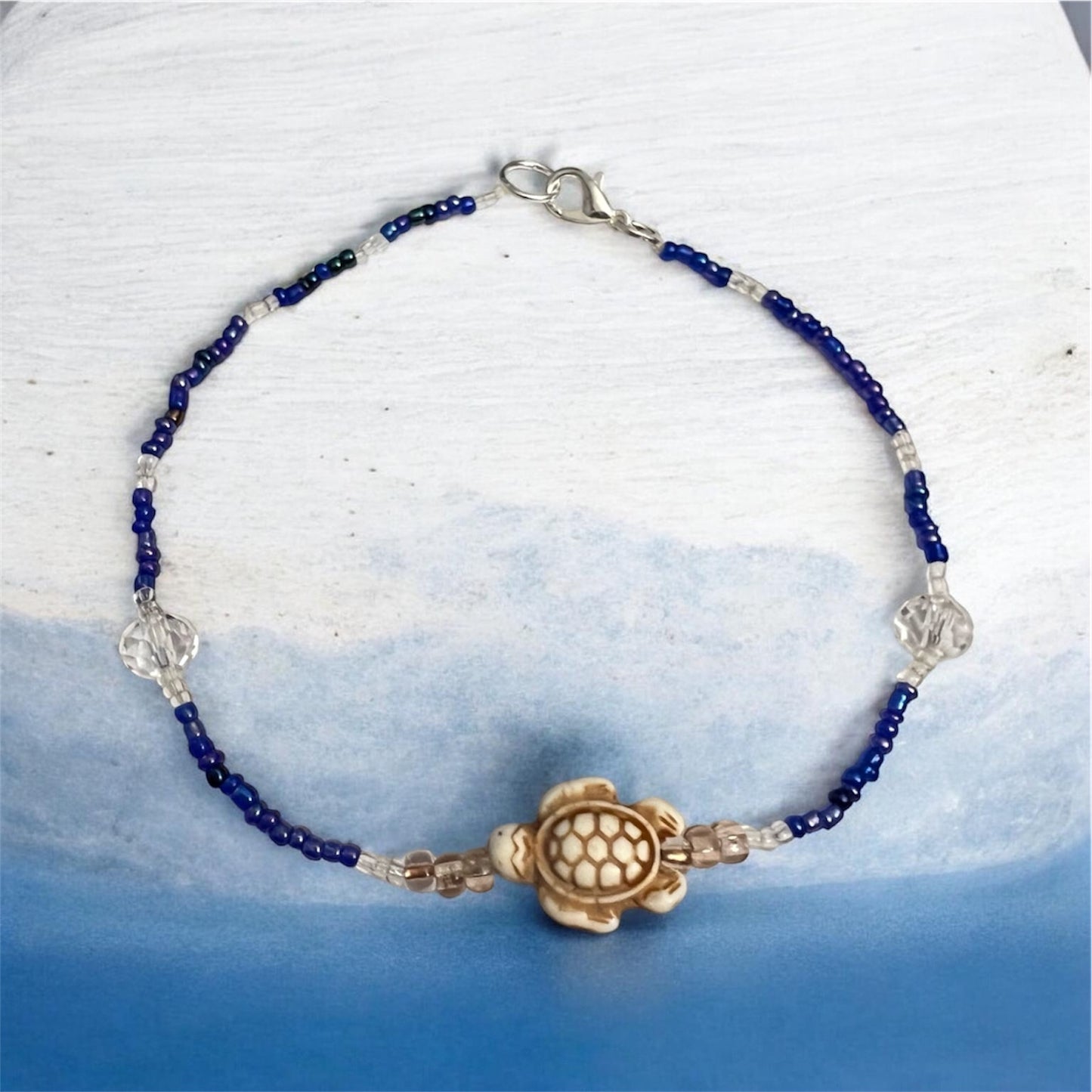Ocean Wanderer Sea Turtle Anklet – Blue Beaded Beach Anklet