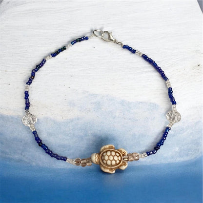 Ocean Wanderer Sea Turtle Anklet – Blue Beaded Beach Anklet
