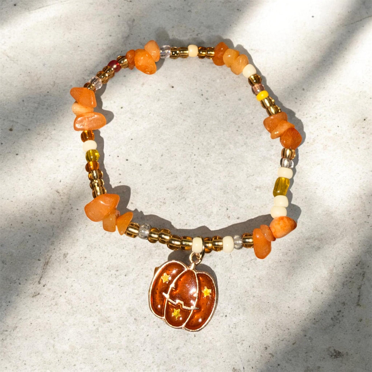 Orange Pumpkin Chalcedony Beaded Bracelet