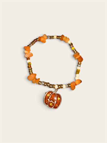 Orange Pumpkin Chalcedony Beaded Bracelet